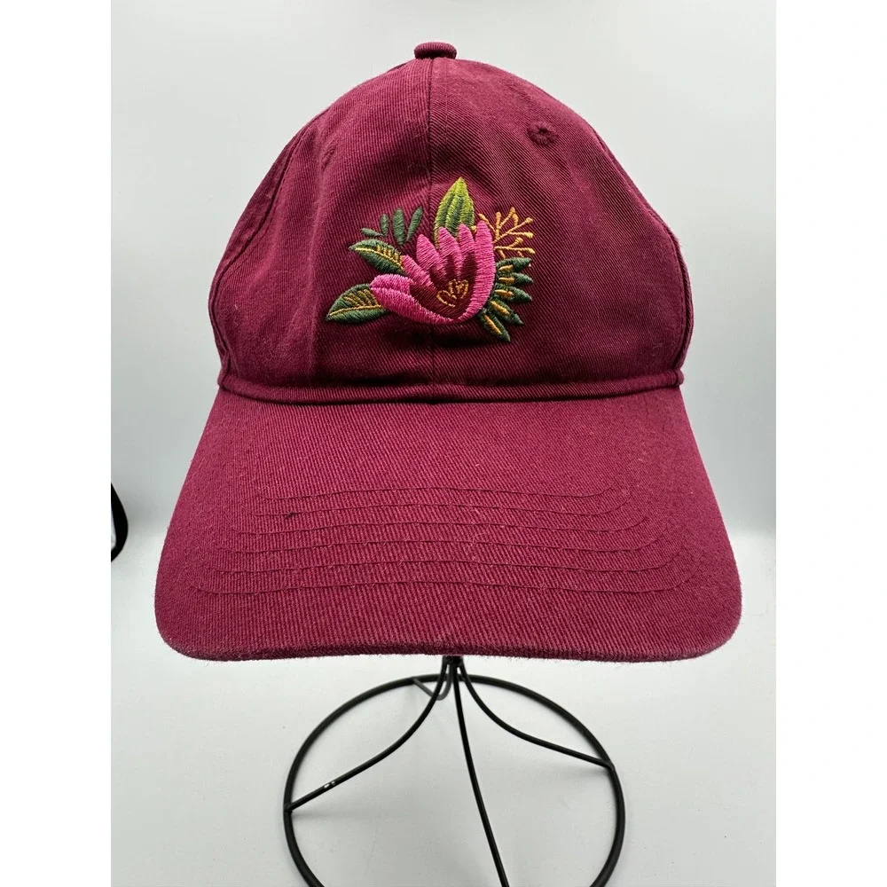 Bass Pro‎ Shops Hat Youth OS Maroon Floral Embroidered Adjustable Baseball Cap